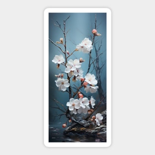 Landscape painting of a tree blossoming with white flowers Sticker